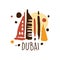 Dubai tourism logo template hand drawn vector Illustration