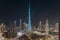 DUBAI, UAE - CIRCA 2022: Panorama of down town Dubai modern city in the night.