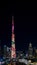 DUBAI, UAE - CIRCA 2022: Panorama of down town Dubai modern city in the night.