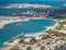 DUBAI, UAE - DECEMBER 10, 2016: Helicopter viewpoint on Dubai beach and port