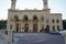 Dubai UAE December 2019 Facade of a mosque with ornate decoration. Arabic architecture. Arabic oriental styled doors of mosque.