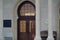 Dubai UAE December 2019 Facade of a mosque with ornate decoration. Arabic architecture. Arabic oriental styled doors of mosque.