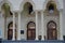 Dubai UAE December 2019 Facade of a mosque with ornate decoration. Arabic architecture. Arabic oriental styled doors of mosque.