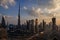 DUBAI,UAE,DECEMBER OF 25 OF 2020: Panorama of down town Dubai modern city at sunset time