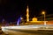 Dubai, UAE - december 31, 2017: Burj Al Arab hotel, Jumeirah Hotel and mosque on Jumeirah  Street at night