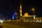 Dubai, UAE - december 31, 2017: Burj Al Arab hotel, Jumeirah Hotel and mosque on Jumeirah  Street at night