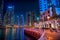 DUBAI, UAE - DECEMBER 6, 2016: Dubai Marina at night. city promenade. Skyscrapers along the canals