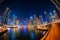 DUBAI, UAE - DECEMBER 6, 2016: Dubai Marina at night. city promenade. Skyscrapers along the canals