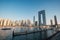 Dubai, UAE - February 15, 2020: Marina JBR Beach Sea water font tall buildings