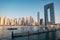 Dubai, UAE - February 15, 2020: Marina JBR Beach Sea water font tall buildings.