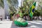 Dubai, UAE - November 15, 2021: Brazilian dancer participates in Daily Parade at Expo 2020 in Dubai, cultural moving