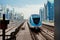 Dubai, UAE, November 2019 Beautiful view of the metro train to Dubai. Dubai metro is the world`s longest fully automated metro