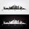 Dubai UAE skyline and landmarks silhouette.