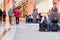 DUBAI, UNITED ARAB EMIRATES - APRIL 25, 2018: Bored men waiting for women to finish shopping, interior shopping Mall.