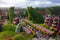 Dubai, United Arab Emirates: Cat green figures in Miracle garden of Dubai