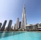 DUBAI, UNITED ARAB EMIRATES - JAN 11, 2023: The Burj Khalifa in the center of Dubai is the tallest building in the world with 828