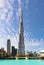 DUBAI, UNITED ARAB EMIRATES - JAN 11, 2023: The Burj Khalifa in the center of Dubai is the tallest building in the world with 828