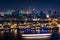 Dubai, United Arab Emirates - June 4, 2019: Dubai modern skyline view from the creek in Deira in United Arab Emirates at blue hour