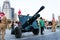 Dubai, United Arab Emirates - May 18, 2018: Ramadan Canon in front of the Dubai mall fountain to signal the end of the daily fast