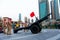 Dubai, United Arab Emirates - May 18, 2018: Ramadan Canon and soldiers in front of Burj Khalifa and the Dubai mall fountain to