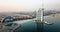 Dubai, United Arab Emirates - October 29, 2019: Dubai seaside skyline and Burj Al Arab luxury hotel aerial view