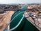 Dubai water canal tolerance bridge over the creek aerial