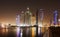 Dubai waterfront skyline at night, United Arab Emirates