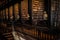 DUBLIN, IRELAND, DECEMBER 21, 2018: The Long Room in the Trinity College Library, home to The Book of Kells. Perspective view of