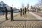 DUBLIN, IRELAND - January 2020: Monument to the starving Irish on the Liffey River embankment