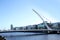 DUBLIN, IRELAND - January 2020: Samuel Beckett Bridge on the Liffey River embankment, symbol of Dublin and Ireland