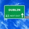 DUBLIN road sign against clear blue sky