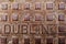 Dublin sign on a metal manhole, rusty weathered surface, selective focus