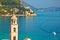 Dubrovnik church tower and coastline view