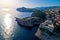 Dubrovnik coastline aerial sunset view near Lovrijenac