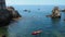 Dubrovnik, Croatia, Adriatic Sea 08.14.2022 Tourists are kayaking on the waves. People relax, women enjoy sea voyages