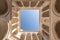Dubrovnik, Croatia - Aug 22, 2020: Upward view of atrium inside Rector's Palace in old town