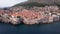 Dubrovnik, Croatia. Cinematic Aerial View of Old City Walls, Ancient Fort