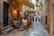 Dubrovnik, Croatia, July 26, 2020: Nightlife at a narrow street