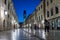 Dubrovnik, Croatia - Jun 20, 2020: Illuminated Stradun street at night, the unesco world heritage of old town Dubrovnik