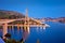 Dubrovnik Franjo Tudjman bridge and harbor evening view