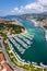 Dubrovnik marina and harbor at Mediterranean sea vacation Dalmatia aerial photo view portrait format in Croatia