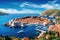 Dubrovnik old town in Croatia, Europe. Panoramic view, Dubrovnik landscape. Aerial view at famous european travel destination in