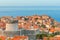 Dubrovnik old town with Minceta tower, city walls and orange rooftops on Adriatic sea in Croatia