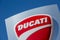 Ducati logo on blue panel