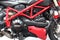 Ducati Streetfighter 848: Panoramic view of motorcycle engine.
