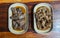 Duck blood jelly and Boiled duck wing stewing in soy sauce on wooden table. Appetizer food