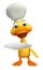 Duck cartoon character with chef hat and dinner plate