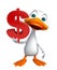 Duck cartoon character with doller sign