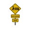 Duck crossing sign board on yellow board