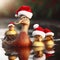 Duck and ducklings in a pond wearing santa Hats generative ai